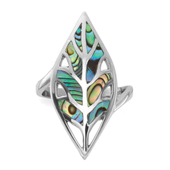 Sterling Silver Rhodium-Plated Polished Abalone Leaf Ring - 3
