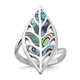 Sterling Silver Rhodium-Plated Polished Abalone Leaf Ring - 3