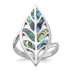 Sterling Silver Rhodium-Plated Polished Abalone Leaf Ring - 3