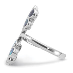 Sterling Silver Rhodium-Plated Polished Abalone Double Butterfly Ring - 3