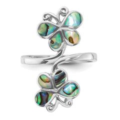 Sterling Silver Rhodium-Plated Polished Abalone Double Butterfly Ring - 3