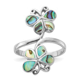Sterling Silver Rhodium-Plated Polished Abalone Double Butterfly Ring - 3