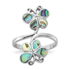 Sterling Silver Rhodium-Plated Polished Abalone Double Butterfly Ring - 3