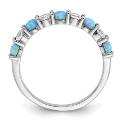 Sterling Silver Rhodium-plated Blue Created Opal and CZ Ring - 3