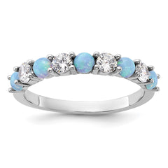 Sterling Silver Rhodium-plated Blue Created Opal and CZ Ring