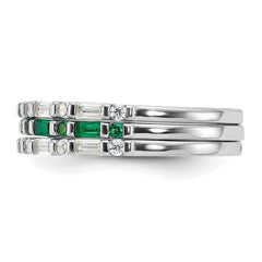 Sterling Silver Rhodium-plated Green and White CZ 3 Ring Set - 3