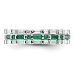 Sterling Silver Rhodium-plated Green and White CZ 3 Ring Set - 2