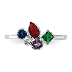 Sterling Silver E-coated Multi Color CZ Ring - 5