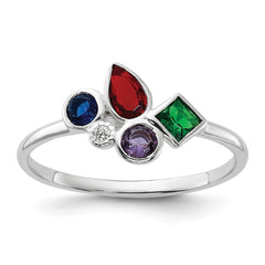 Sterling Silver E-coated Multi Color CZ Ring - 5