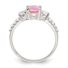 Sterling Silver Polished Pink and White CZ Ring - 3