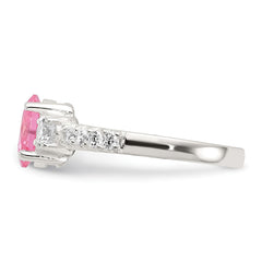 Sterling Silver Polished Pink and White CZ Ring - 3