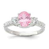 Sterling Silver Polished Pink and White CZ Ring - 2