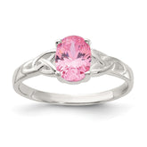 Sterling Silver Polished Pink CZ Ring - 3