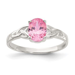 Sterling Silver Polished Pink CZ Ring - 2