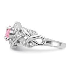 Sterling Silver Rhodium-plated Pink & White CZ Braided Ring - 2