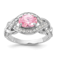 Sterling Silver Rhodium-plated Pink & White CZ Braided Ring - 3