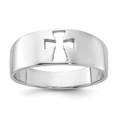 Sterling Silver Rhodium-plated Polished Cut-out Cross Ring - 2