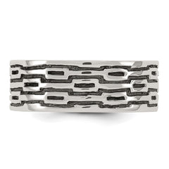 Sterling Silver Polished Oxidized Patterned Men's Band Ring - 3