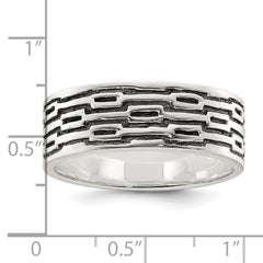 Sterling Silver Polished Oxidized Patterned Men's Band Ring - 3