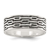 Sterling Silver Polished Oxidized Patterned Men's Band Ring - 2