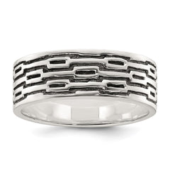 Sterling Silver Polished Oxidized Patterned Men's Band Ring - 2