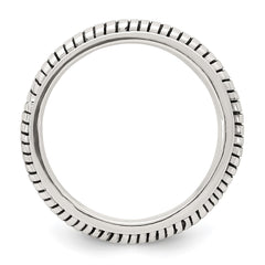 Sterling Silver Polished Oxidized Half Round Patterned Men's Ring - 2