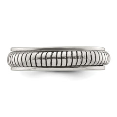 Sterling Silver Polished Oxidized Half Round Patterned Men's Ring - 3