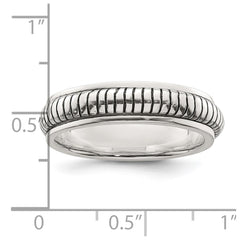 Sterling Silver Polished Oxidized Half Round Patterned Men's Ring - 3