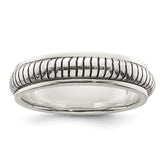 Sterling Silver Polished Oxidized Half Round Patterned Men's Ring - 3