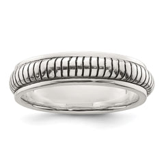 Sterling Silver Polished Oxidized Half Round Patterned Men's Ring - 2