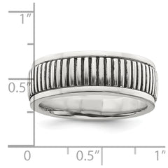 Sterling Silver Polished Oxidized Patterned Men's Ring - 2