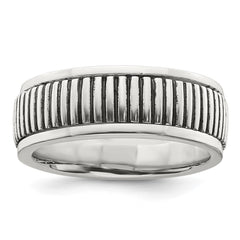 Sterling Silver Polished Oxidized Patterned Men's Ring - 2