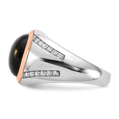 Sterling Silver RH-plated Rose Gold-plated Onyx and CZ Ring - 3
