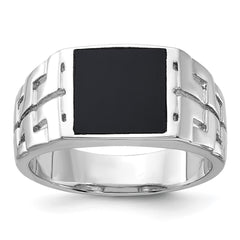 Sterling Silver Rhodium-plated Polished Black Onyx Men's Ring - 3