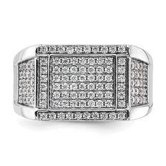 Sterling Silver Rhodium-plated CZ Signet Ring - 2
