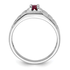 Sterling Silver Rhodium-plated African Ruby Men's Ring - 3