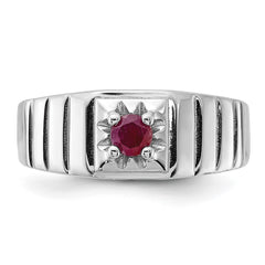 Sterling Silver Rhodium-plated African Ruby Men's Ring - 3