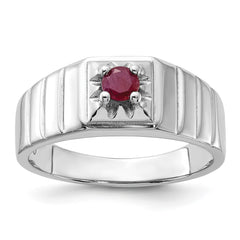 Sterling Silver Rhodium-plated African Ruby Men's Ring - 3