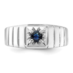 Sterling Silver Rhodium-plated Dark Blue Sapphire Men's Ring - 2