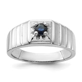 Sterling Silver Rhodium-plated Dark Blue Sapphire Men's Ring - 3
