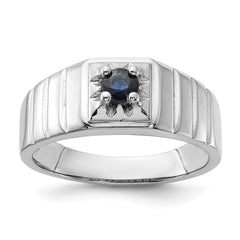 Sterling Silver Rhodium-plated Dark Blue Sapphire Men's Ring - 2