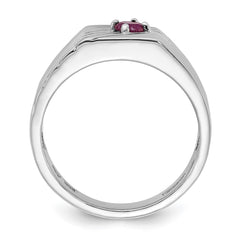 Sterling Silver Rhodium-plated African Ruby Signet Men's Ring - 2