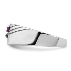 Sterling Silver Rhodium-plated African Ruby Signet Men's Ring - 3