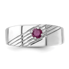 Sterling Silver Rhodium-plated African Ruby Signet Men's Ring - 2