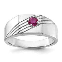Sterling Silver Rhodium-plated African Ruby Signet Men's Ring - 3