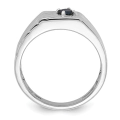 Sterling Silver Rhodium-plated Dark Blue Sapphire Signet Men's Ring - 2