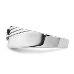 Sterling Silver Rhodium-plated Dark Blue Sapphire Signet Men's Ring - 3
