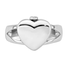 Sterling Silver Rhodium-plated Polished Heart Ash Holder Size 7 Ring