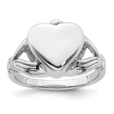 Sterling Silver Rhodium-plated Polished Claddagh Heart Ash Holder Size 6 Ring