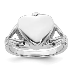 Sterling Silver Rhodium-plated Polished Claddagh Heart Ash Holder Size 7 Ring